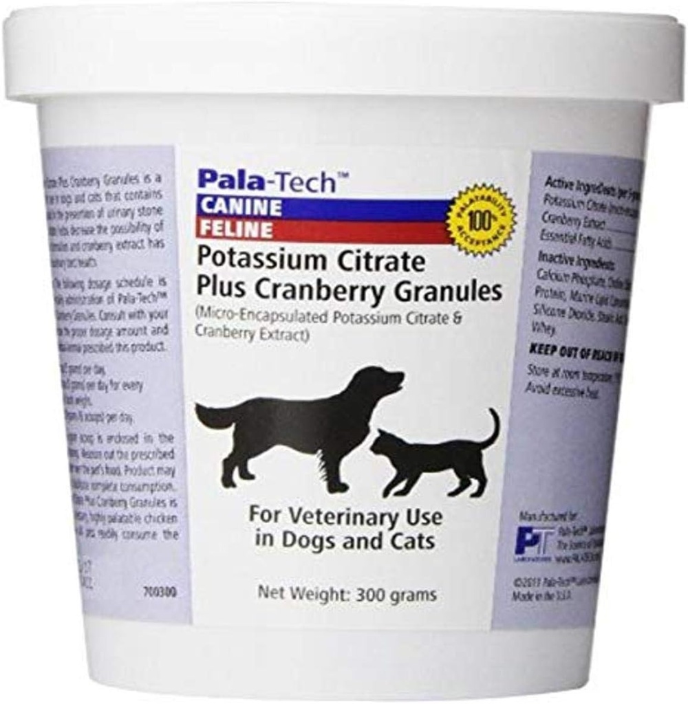 Pala-Tech Potassium Citrate Plus Cranberry Granules 300 gm - Cat & Dog UTI טיפול - כלב Urinary Tract תוספי עבור Bladder Stone Prevention (Made in USA)