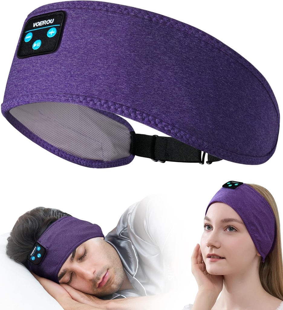 Voerou Sleep Headphones Bluetooth Headband - מכוונן Wireless Sports Sleep Headphones עם סוללה משודרגת, מתנות טק עבור גברים נשים צד Sleepers Office Nap, Travel, יוגה, Workout, מדיטציה, מדיטציה