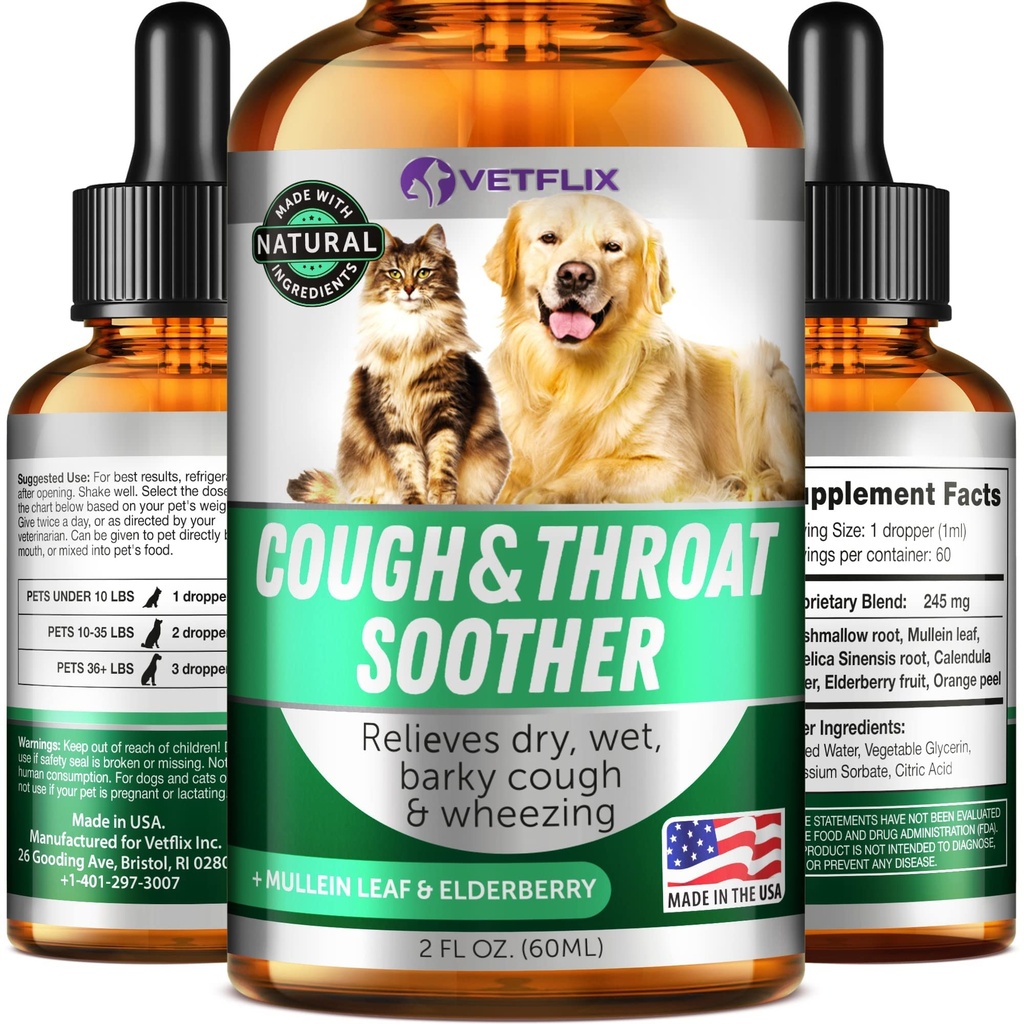 Kennel Cough Treatment for Dogs & Cats - Made in USA - Allergy & Cat Asthma Relief - מולן Leaf & Elderberry - יבש, Wet & Barky Cough הקלה לכלבים וחתולים - All Breeds & Sizes - 2 Fl Oz Oz Ozz & Elderberry בלז - יבש, Wet & Barky Cough הקלה לכלבים & חתולים - All Breeds & Sizes - 2 Fl Oz Oz Oz Oz Oz Ozz