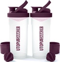 אוטופיה Home Shakerבק 2 Pack - 24 חלבון פלסטיק או בקבוק Shaker עבור Pre & Post אימון עם Twist & Lock חלבון אחסון (Clear / Plum)