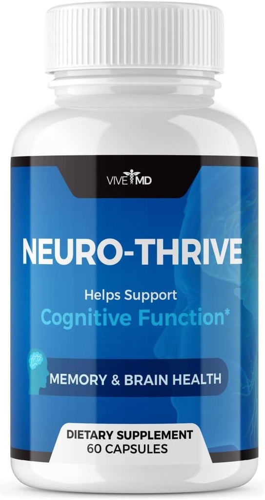 תוספי המוח VIVE MD Thrive Brain Supplementive - פורמולה רשמית - Neuro Thrive PQQQ, Neuro Thrive - תוספת כוח עם ג'ינקגו בילובה לחלץ, סיביר ג'ינסנג - (60 קפסולות)