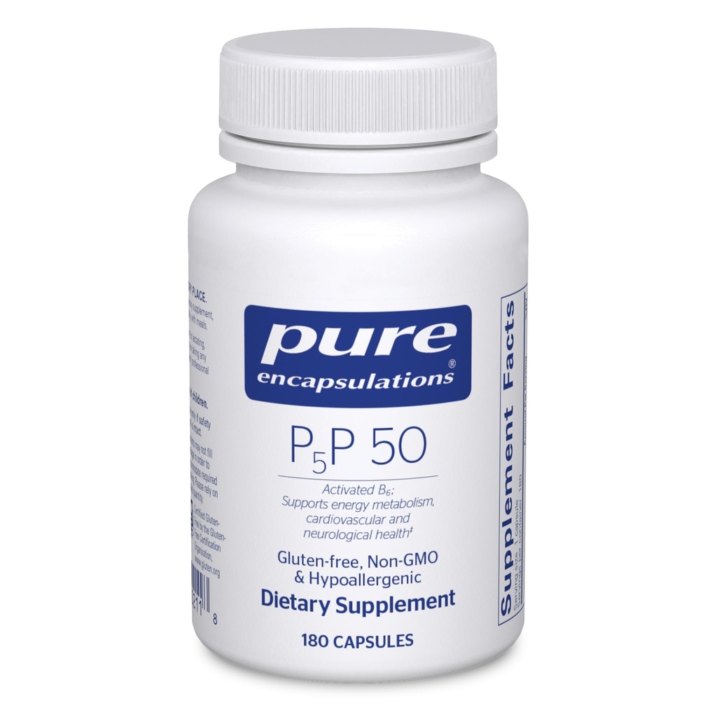 Pure Encapsulations P5P 50 - ויטמין B6 פעיל - תמיכה אנרגיה Metabolism & Brain Health * - Gluten Free & Non-GMO - 180 קפסולות