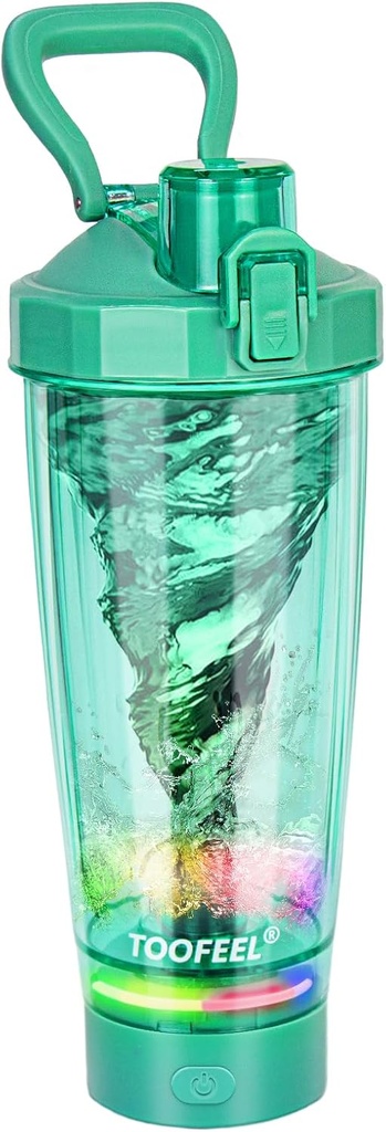 ToOFEEL Electric Protein Shaker Bottle - 20 oz USB Rechargeable, Self Stirring, BPA Free, Green