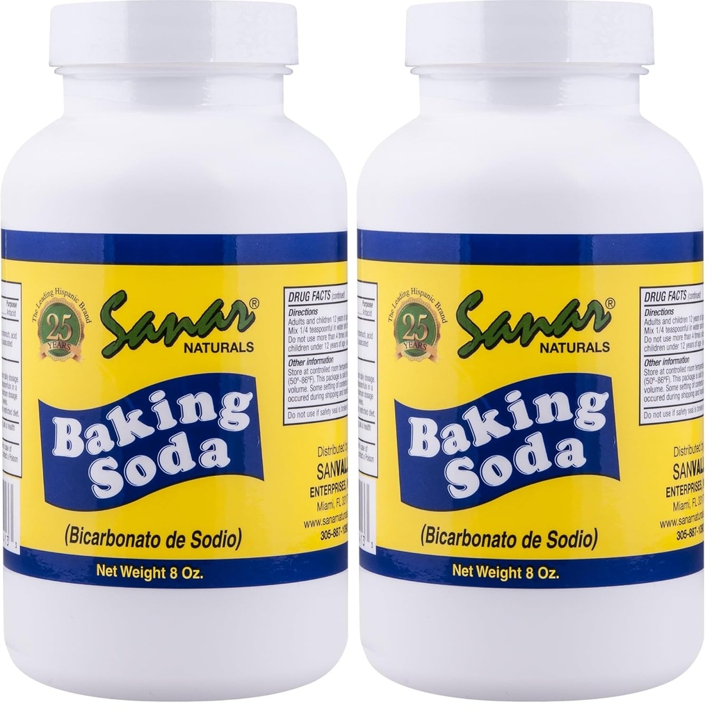 Sanar Naturals Baking Soda, 8 oz - תמיכה תזונתית כמו Antacid, Baking, ניקוי, Deodorizing, ועוד (Pack of 2)