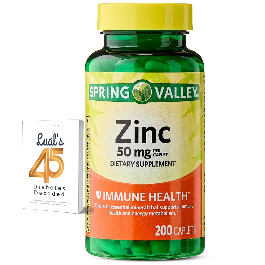 עמק האביב Zinc 50 מ"ג, 200 ספירה, תוספי תזונה עבור בריאות Immune, Zinc Immune תוספי מזון, Bundle עם 45 סוכרת של Lual