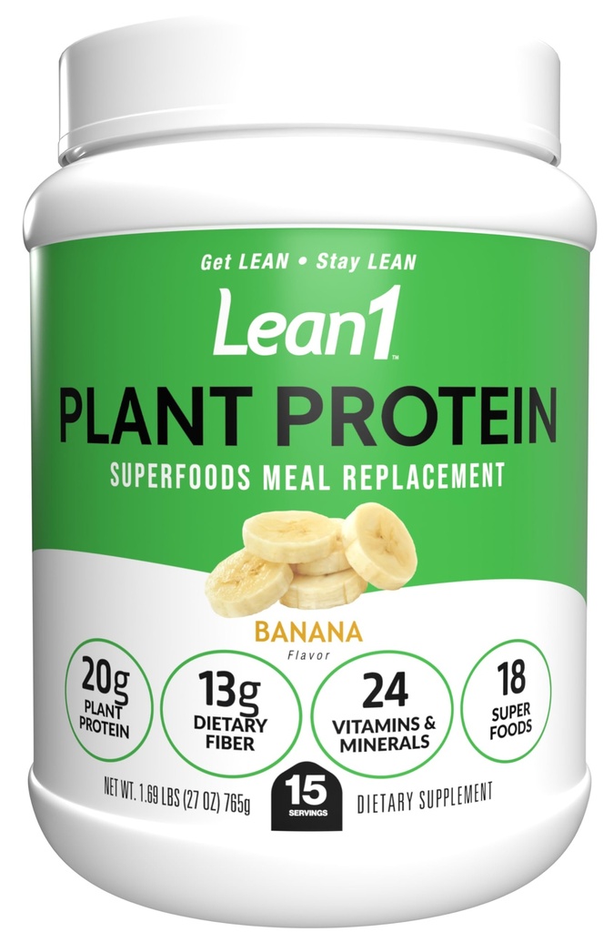 Lean1 צמחי אבקת חלבון מבוסס צמחים, החלפת Meal, בננה פלאמור, 15 משרת
