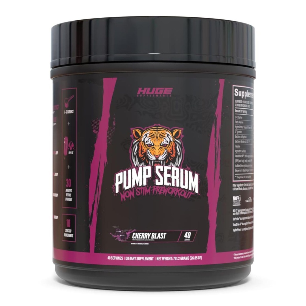 תוספי ענק משאבה Serum, Stim Free Pre Workout ו Nitric Oxide Booster כדי לשפר את המיקוד, משאבות, Fulness עם No Caffeine, L-Citrulline, GlycerPump, L-Tyrosine, Nitrosigine (Cherry Blast)