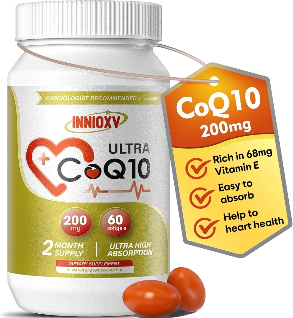 CoQ10 200 מ"ג Softgels - High Absorption Coenzyme Q10 לבריאות הלב, אנרגיה סלולרית ואנטיoxidant תמיכה - 60 גללים