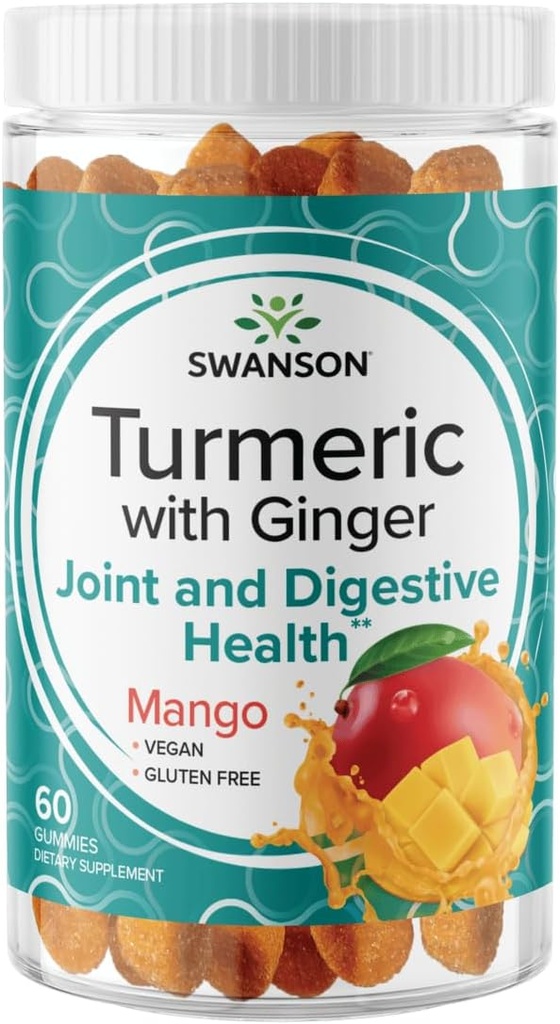 Swanson Turmeric עם ג'ינג'ר חניכיים - All Natural Supplementing Digestive & Immune System Health - מסייע לתמוך בתפקוד משותף ותנועת יכולת - (Mango, 60 חניכיים)
