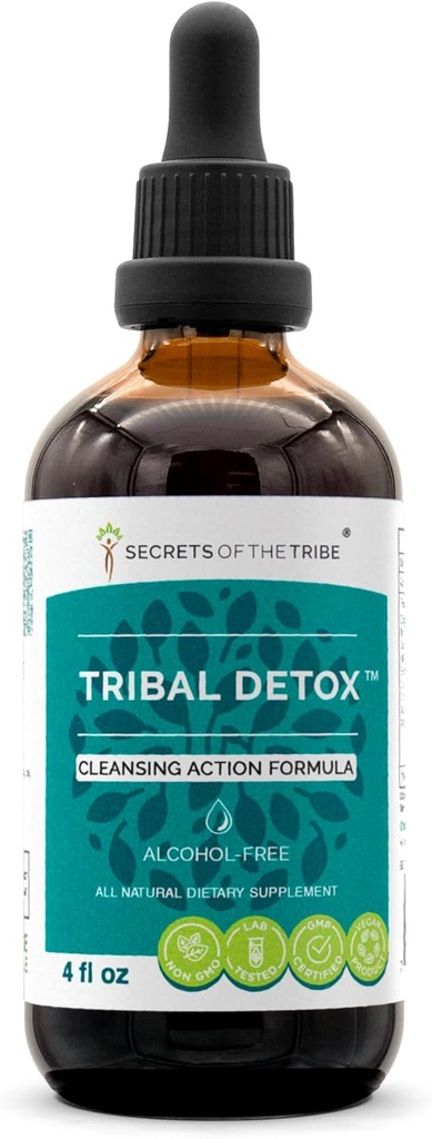 Tribal Detox Herbal Extract, אלכוהול חינם Glycerite Tincture, Turmeric, Dandelion, Milk Thistle, Burdock, Cleavers, Cranberry, Goldenrod, Green Tea ניקוי פורמולה (4 FL OZ)