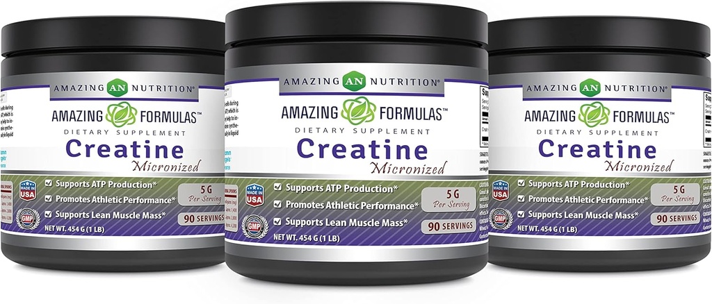 פורמולה מדהימה Micronized Creatine Monohydrate תוסף | 5000 Mg | Non-GMO | Gluten Free | Made in USA (1 Lb - 3 Pack, Unflavored)