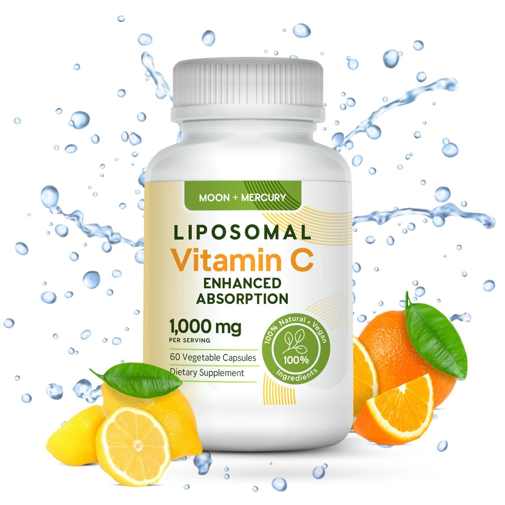 Liposomal - ויטמין C 1000 מ"ג - 60 קפסולות ויטמין C - זיהומים גבוהים יותר,bioavailability liposomal ויטמין c על ידי הירח ומרקורי