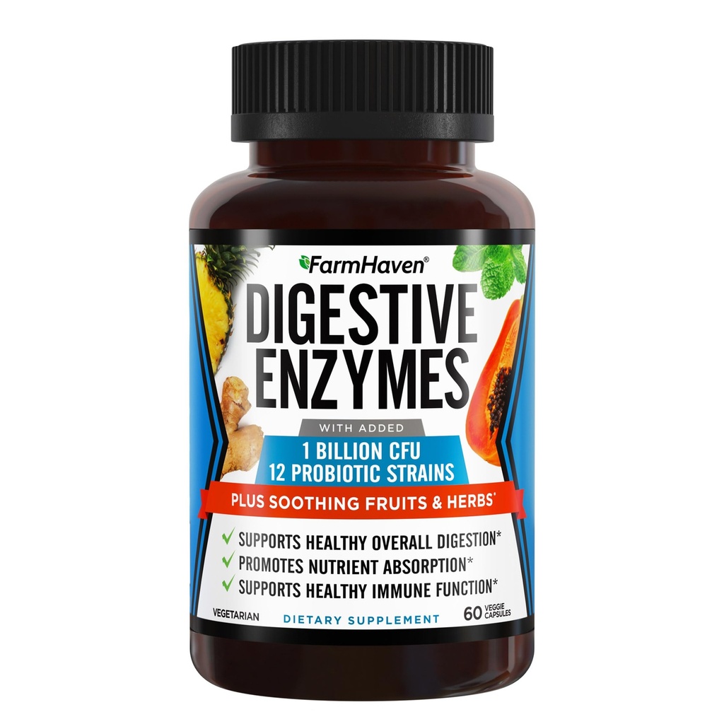 FarmHaven Digestive Enzymes with 18 Probiotics & Herbs | Papaya, Bromelain, Protease & More for Lactose Absorption & Better Digest | Helps Bloating, Gas, Constipation