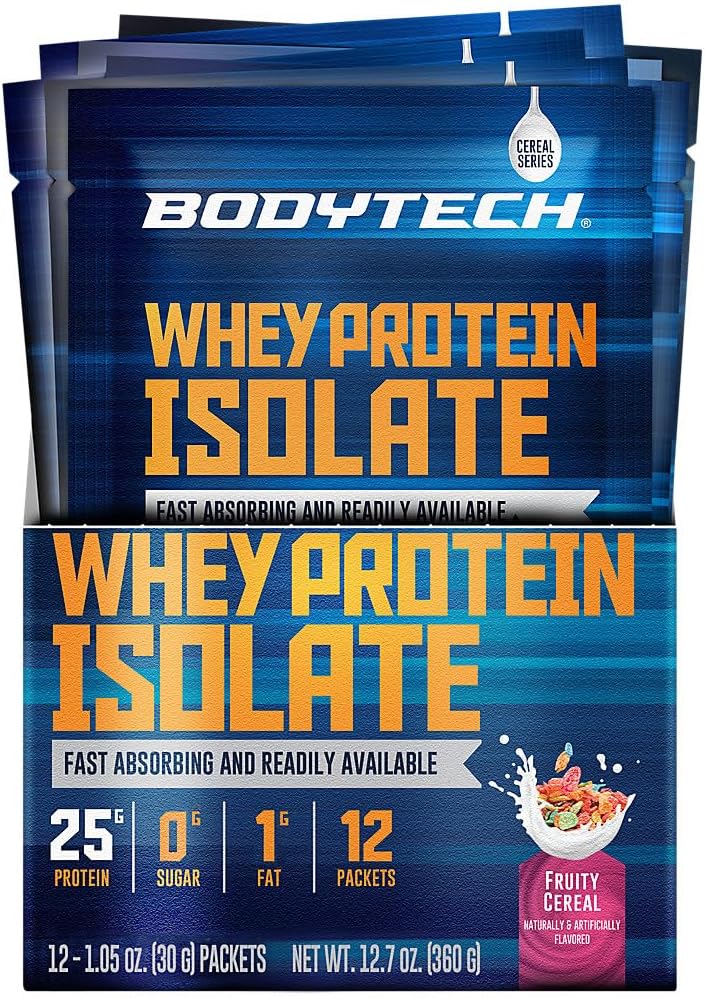 BODYTECH Whey חלבון Isolate אבקת - פירותי Cereal (Twelve 1.04 oz. Packets)