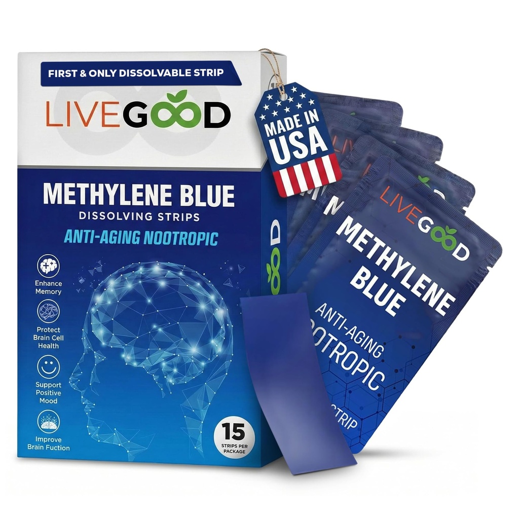 Methylene Blue Supplement for Mental Clarity and Memory – High Purity Pharmaceutical Grade Methylene Blue Strips – Fast-Acting Nootropic Brain Support – Mint Flavor, 15 Count (20mg per Strip)