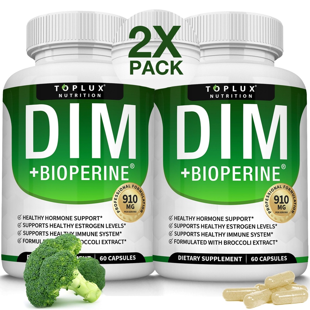 Dim תוסף 910 מ"ג פלוס BioPerine Complex - Diindolylmethane כדי לתמוך איזון הורמונלי ו Estrogen Metabolism, עוזר עם Menopause Acne PCOS Better Skinbuilding, עבור נשים, 60 קפסולות