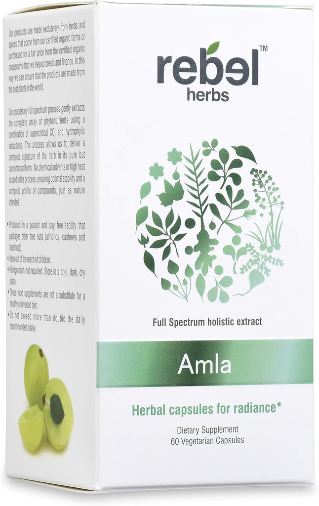 Rebel Herbs Amla כמוסות (Amalaki) - תמיכה כספית, טבעוני, גלוטן ללא גלוטן, Ayurvedic, Antioxidant, מוסמך אורגני Amla