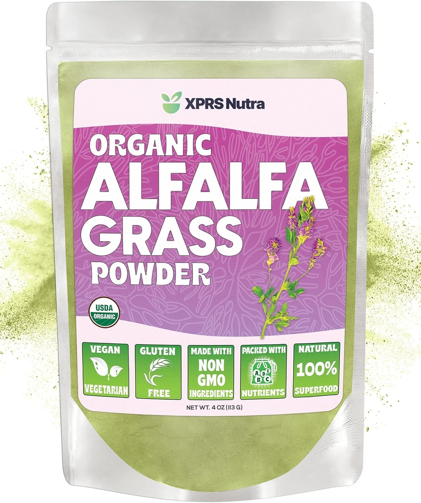 XPRS Nutra אורגני אבקת אלפאפלה - Premium Vegan Rich in Calcium, Antioxidants, ויטמינים - חקלאי אלפאפללה תוספת עבור ילדים ומבוגרים - ידידותי טבעוני בריא עלה (Ounce)