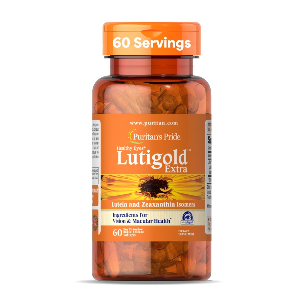 גאווה של Puritan עיניים בריאות LutigoldTM תוספת Lutein עם Meso-Zeaxanthin ו Zeaxanthin עבור גברים ונשים, חזון בריאות תמיכה, 2 חודשים אספקה, 60 Easy-to-Swallow לשחרר במהירות Softgels.