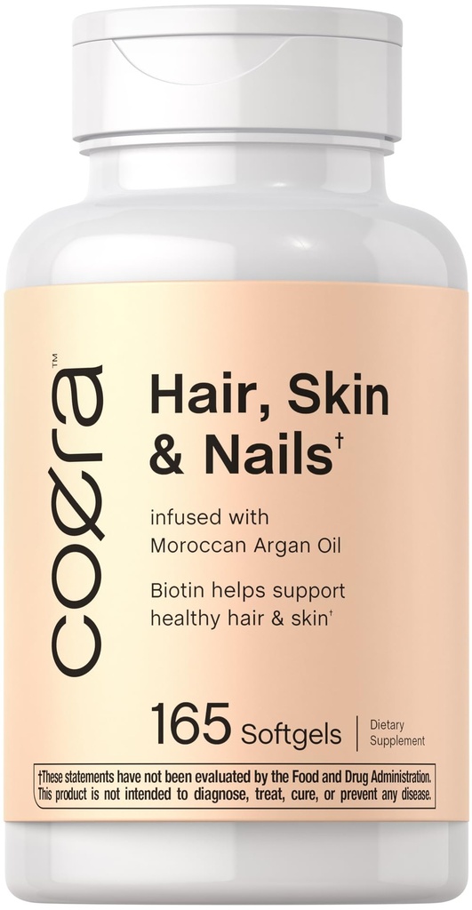 שיער קורה, עור וציפורים ויטמינים | 165 Softgels | עם Biotin, Collagen & מרוקאי Argan Oil | Non-GMO & Gluten Free Supplement for Men and Women