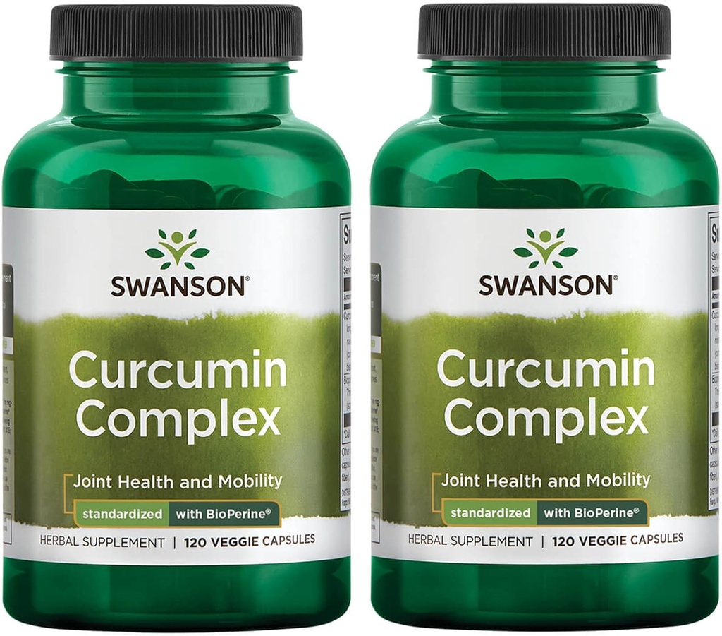 Swanson Curcumin Complex - Herbal תוספת תמיכה בריאות משותפת, ניידות ותפקוד גופני - סטנדרטי עם bioPerine עבור אבסורציה מקסימלית - (120 Veggie קפסולות) (2 Pack)