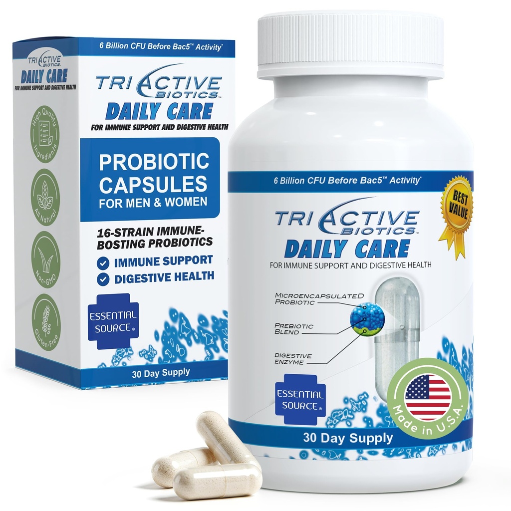 TriActive Biotics Daily Care - Probiotics for Women and Men, טרוםביוטיקה בלגן עם 6 מיליארד CFU - Probiotics for Digestive Health - Support Gut Health, Immune Defense - 30 קפסולות