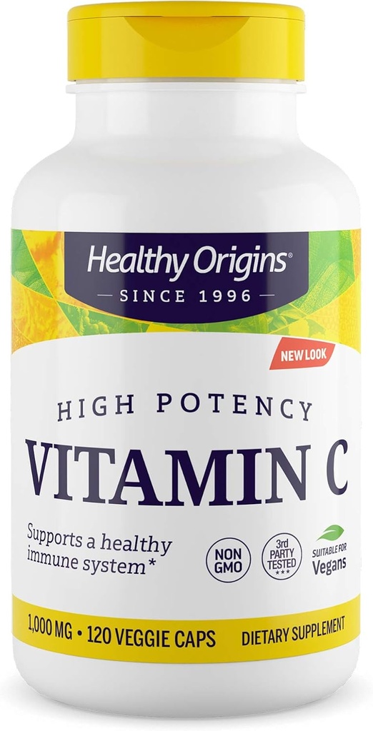 ויטמין C 1000 מ"ג (Non-GMO Tested, High Potency, Immune Support, Vegan), 120 Veggie Caps