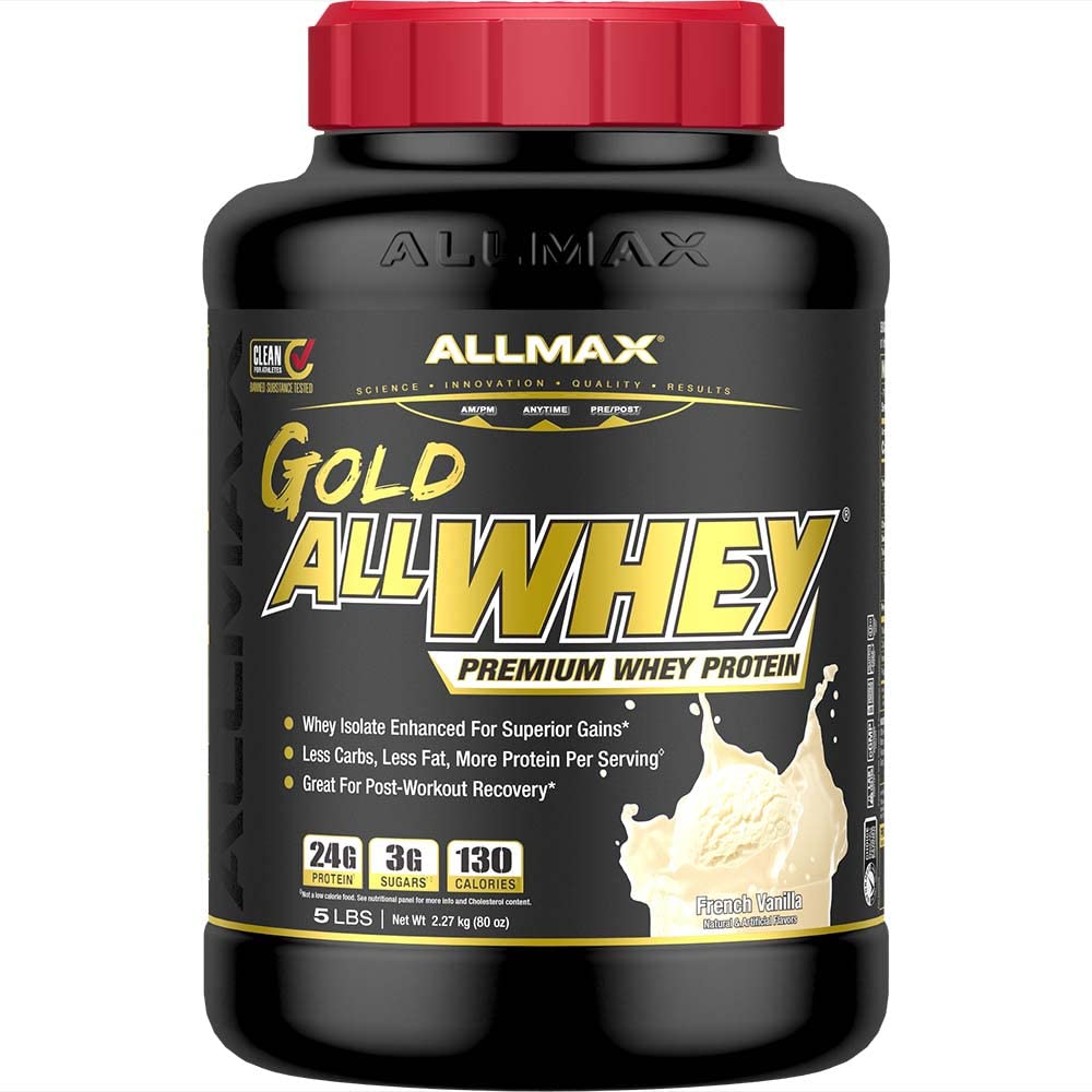 AllMAX Nutrition Gold AllWHEY, Vanilla - 5 lb - 24 גרמים של חלבון Per Scoop - Gluten Free, Low Carb & Low Sugar - Approx.