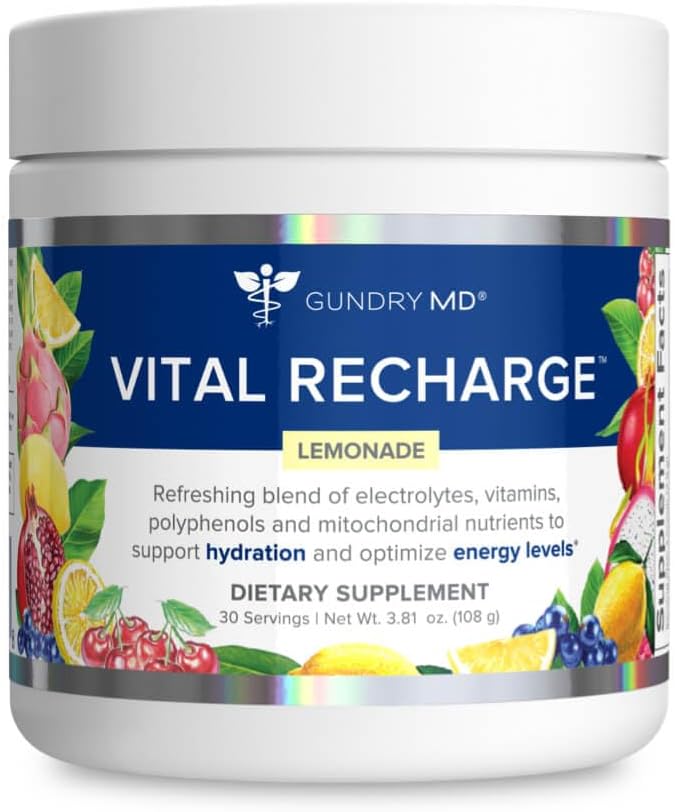 Gundry MD Vital Recharge אבקת תוסף - Advanced Energy Formula with Electrolytes - תמיכה ב-ATP Supply - 30 משרתים
