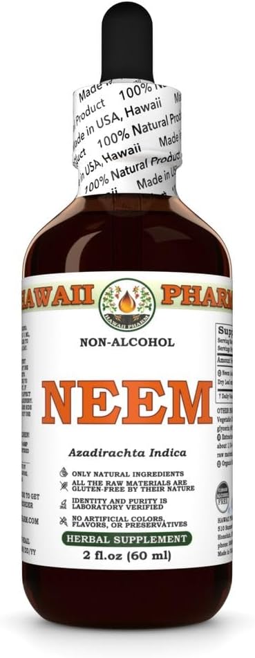 Neem Alcohol-Free Liquid Extract, Organic Neem (Azadirachta Indica) Dried Leaf Glycerite Natural Herbal תוסף, הוואי Pharm, ארה"ב fl.oz