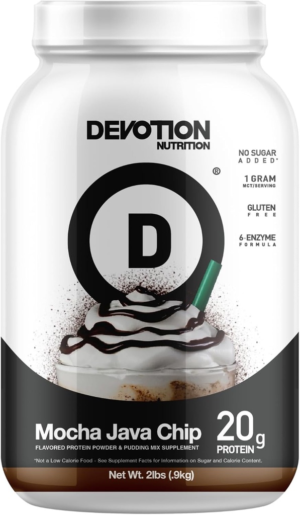 אבקת חלבון Devotion חלבון אבקת בלגן | Gluten Free, Keto Friendly, No added Sugars | 1g MCT | 20g Whey & Micellar חלבונים | 2lb Tub (Mocha Chip)