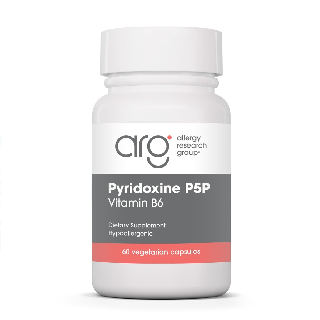 Allergy Research Group Pyridoxine P5P תוסף - ויטמין B6 275 מ"ג, Pyridoxal-5-Phosphate, Metabolism Support, Hypoallergenic, Vegetarian קפסולות - 60 הרוזן