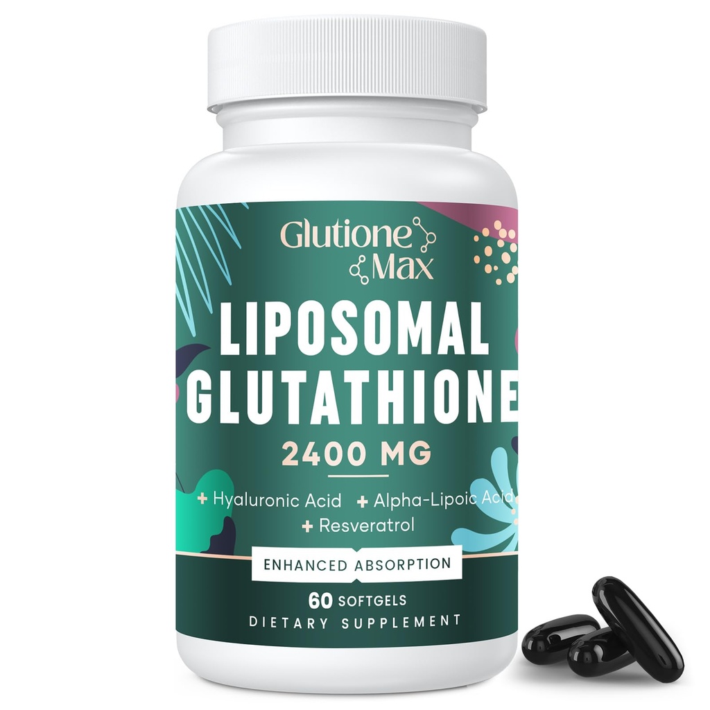 8-in-1 Liposomal Glutathione 2400 MG, High Absorption Antioxidant Formula - עם Hyaluronic Acid, Alpha-Lipoic Acid, Resveratrol - Skin, Liver Detox & Immune System, 60 Softgels Softgels