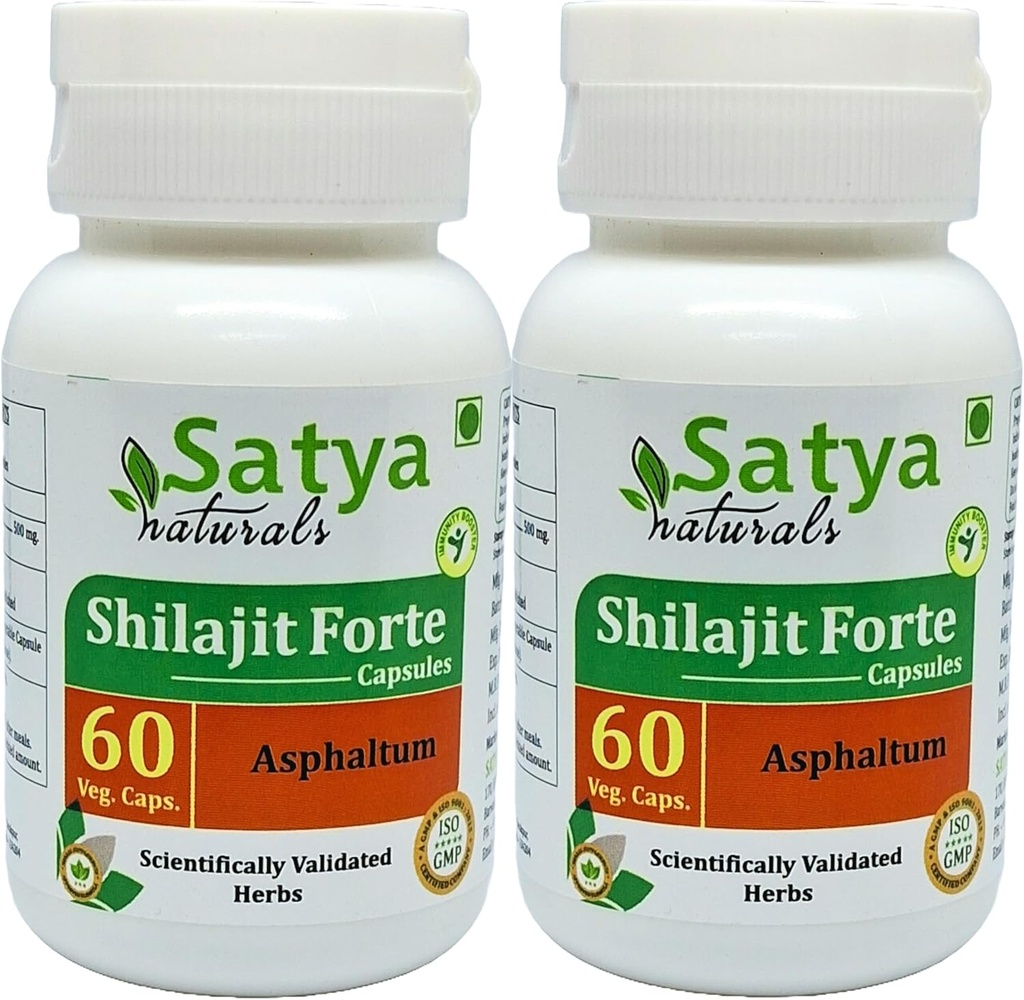 Shilajit Forte כמוסות 500 מ"ג. 60 Veg. כמוסות | Shilajit (Asphaltum) לחלץ קפסולות לגברים ונשים | Ayurvedic Herbal / Remedies | 10:1 Forte (2 בקבוקי 60 קפסולות)