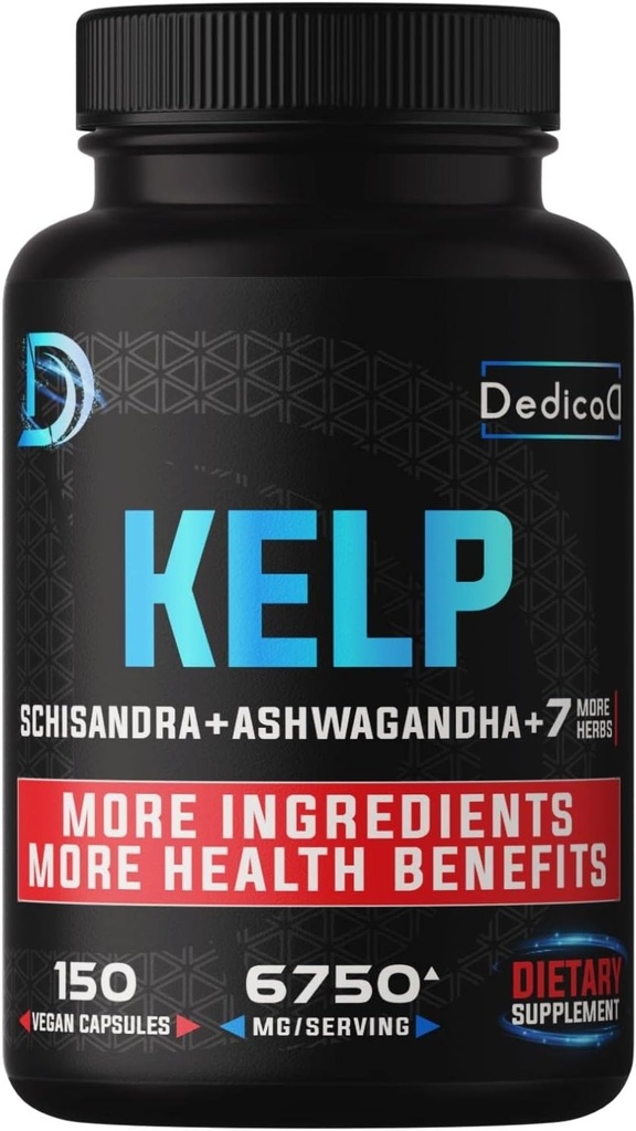 Sea Kelp תוסף 6750 מ"ג Equivalent - 5 חודשים 10 המתחם המשולב Schisandra, Ashwagandha, Turmeric, גינזנג, Rhodiola ועוד - תמיכה גוף, עור, לב ומערכת החיסון - 150 הרוזןים