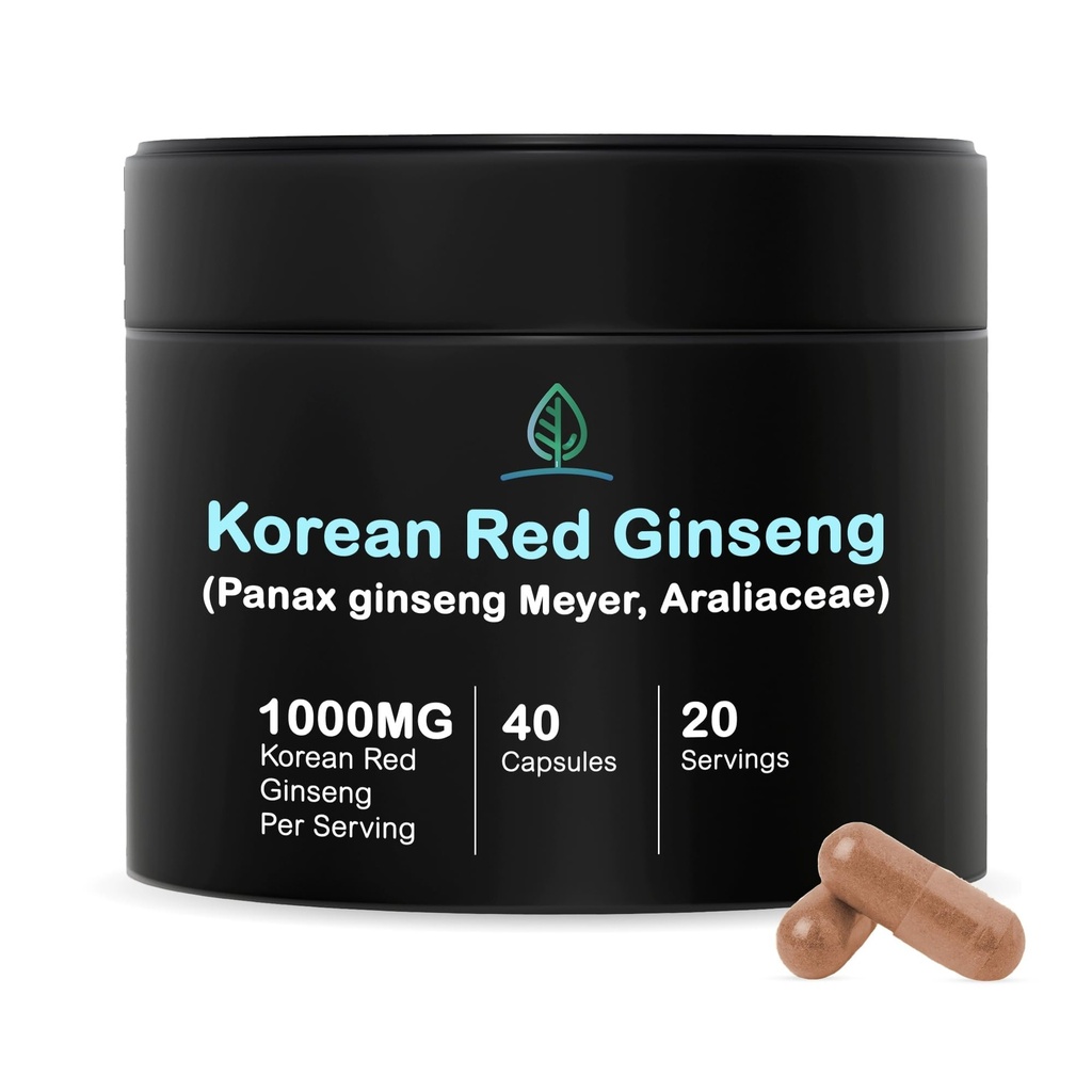 Holistic bin Korean Red גינזנג קפסולות טהור Panax גינזנג תוסף | טבעוני, Gluten Free, non GMO, No Fillers | Rich in Genesenosides (40 קפסולות)