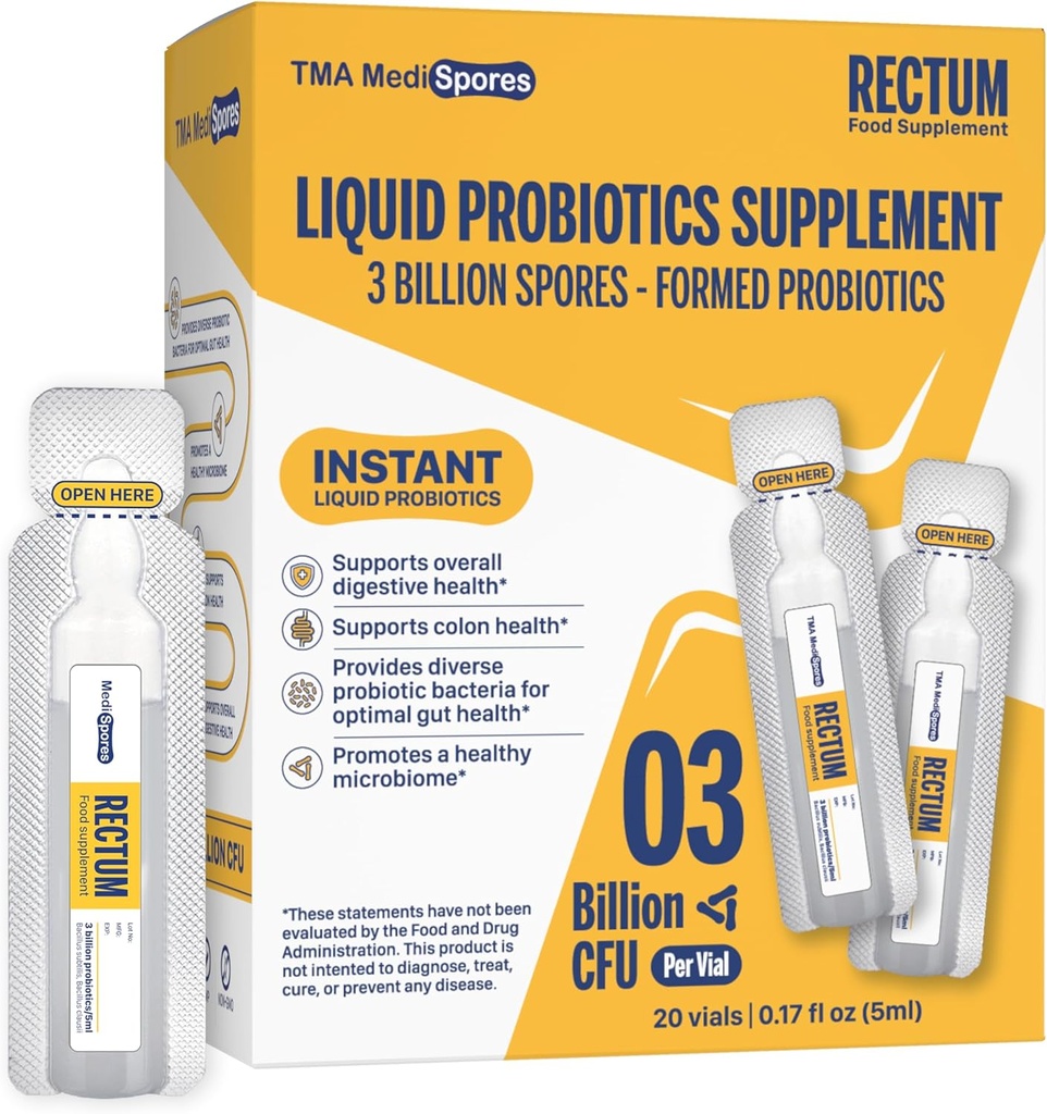 Rectum Soil- Based Probiotic Support Gut Health *: Stomach Relief, Effect on Bloating, Immune & Support Long Lasting Digestive Health,Daily drink for Adults/Kids,20 Byls (3 מיליארדים CFUs/vial)