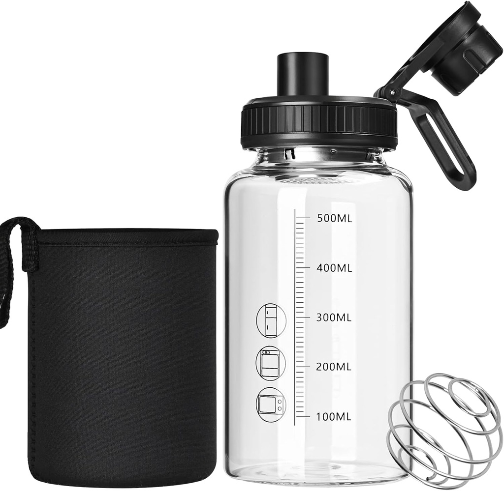 Glass Shaker Bottle,22oz BPA-Free Odorless Shaker בקבוק עם 304 Stainless Steel Ball ו-Removable ניקוי Brush for Fitness חלבונים Mixes (1Pack)