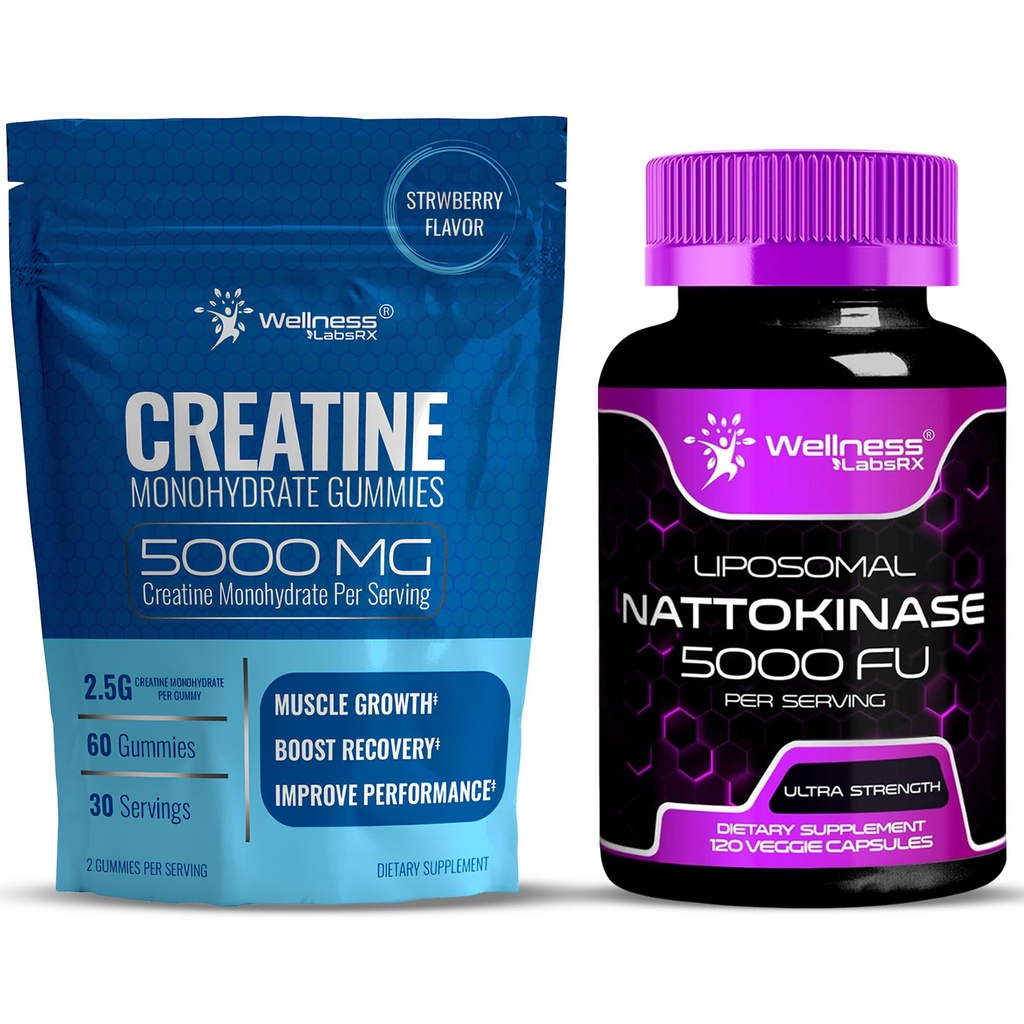 OD LABSRX Nattokinase תוספי קפסולות 5000 FU - Creatine Gummies 5000mg