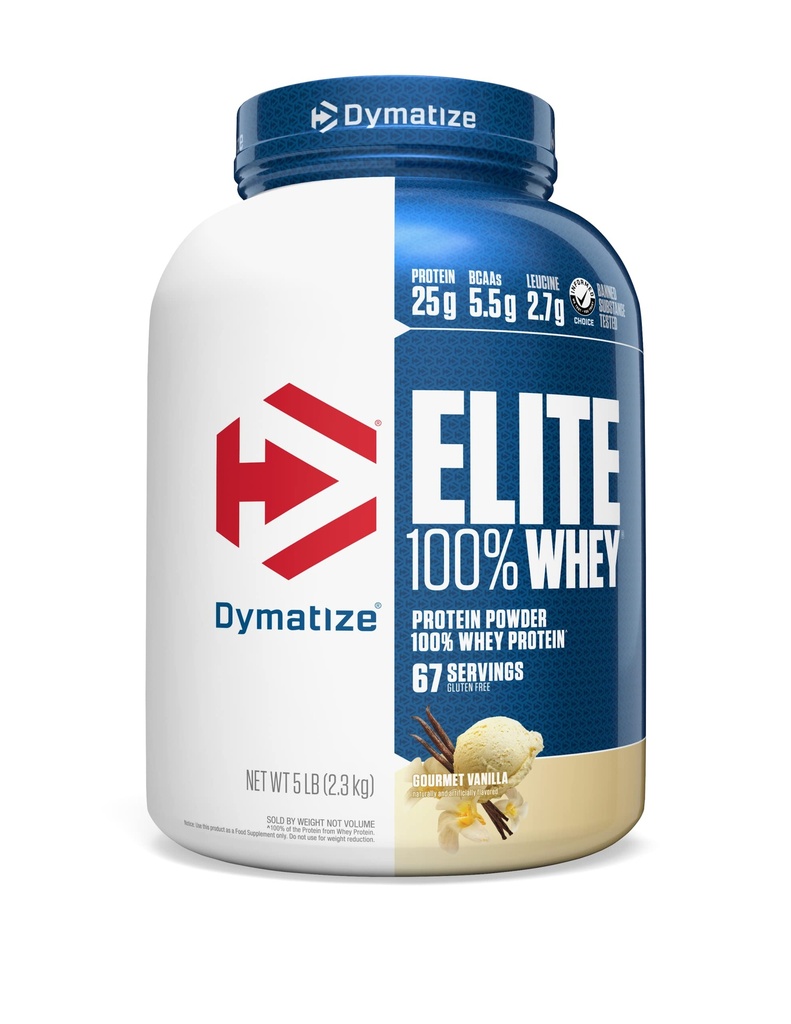 Dimatize Elite 100% אבקת חלבון Whey, Vanilla, 25g של חלבון, 5.5g BCAAs, פחות מ 140 Cal., Gluten Free, 2g Carb, 2g סוכר, 3g שומן (67 משרתים)