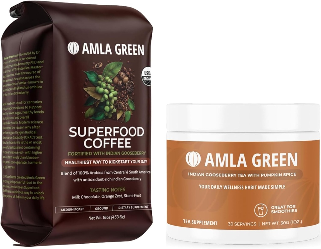 Amla Green Ground Superfood קפה ו Amla אבקת Superfood תוספת עם Pumpkin Spice, 20x אולטרה ריכוז Amla