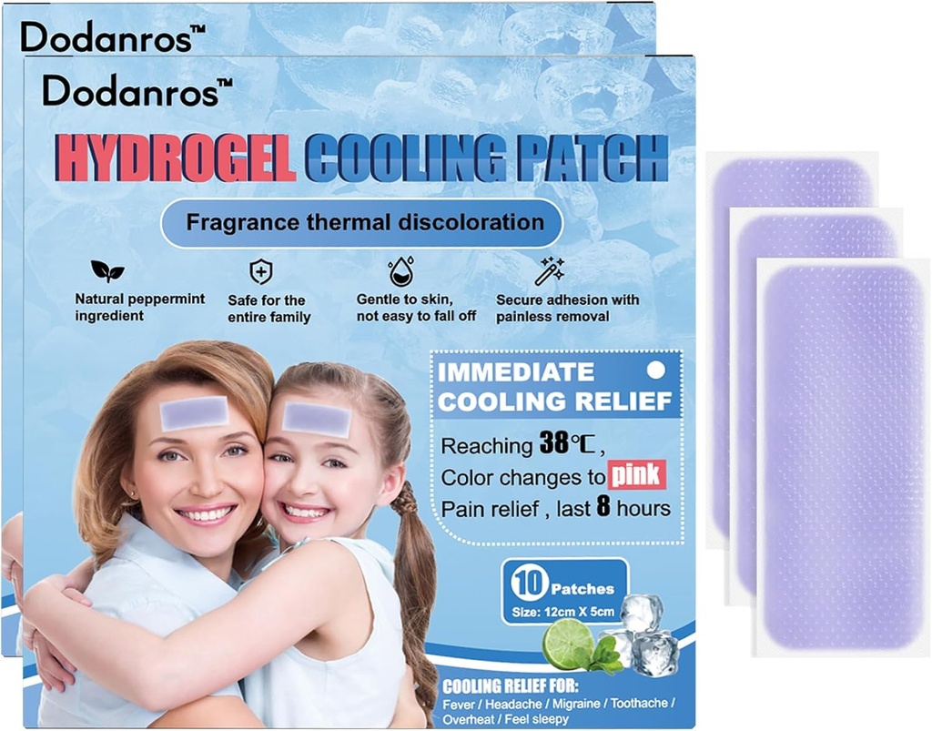 20 Sheets hydrogel Fever Patches for Kids & Adults Fever Discomfort & Pain Relief, Cooling Relief Fever מופחתr