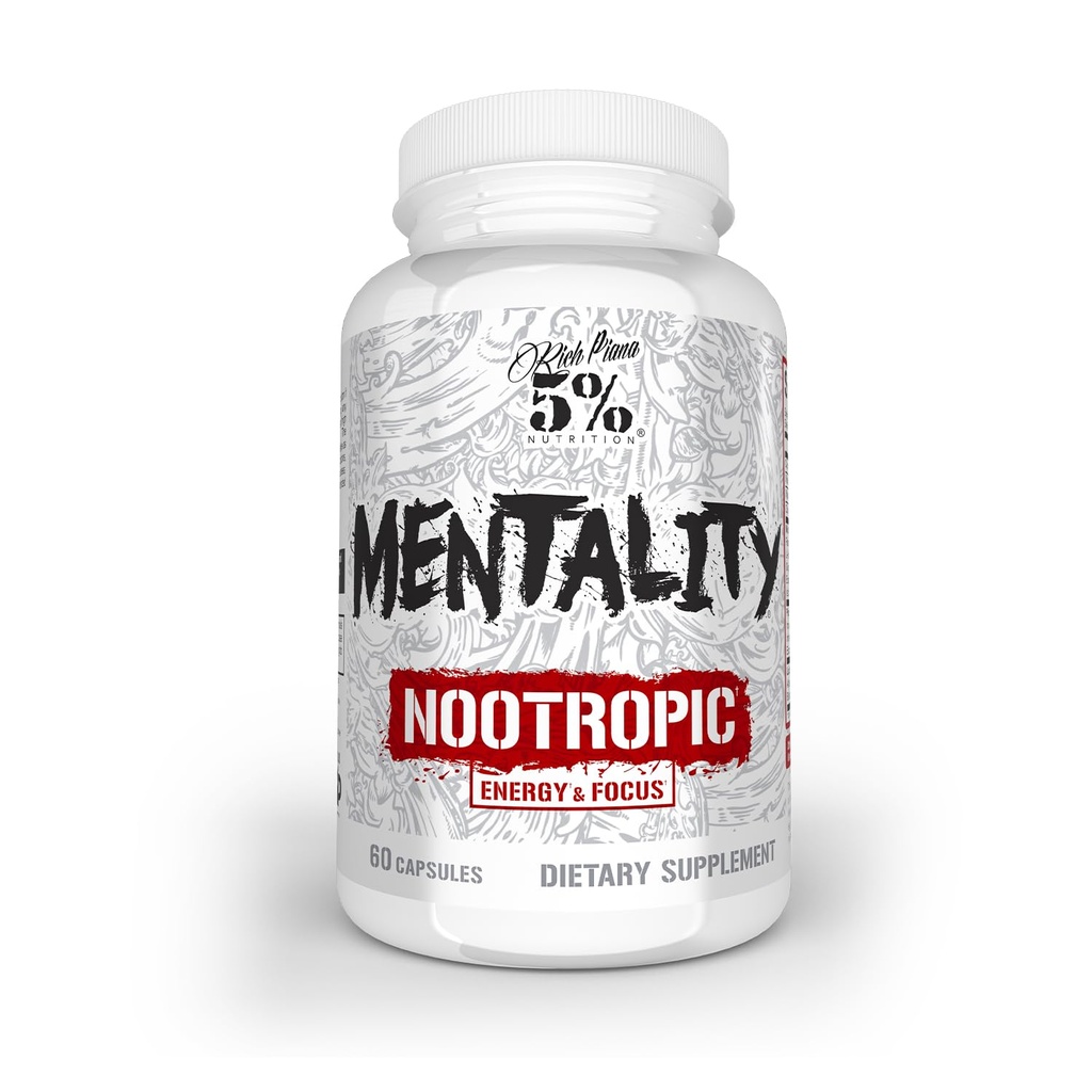 5% תזונה עשירה Piana מנטאלית Nootropic בלגן | Brain Booster תוסף עבור ביצועים, זיכרון, בהירות נפשית | גינזנג, גינקו, L-theanine, Choline, Huperzine, 60 קפסולות (30 יום אספקה)