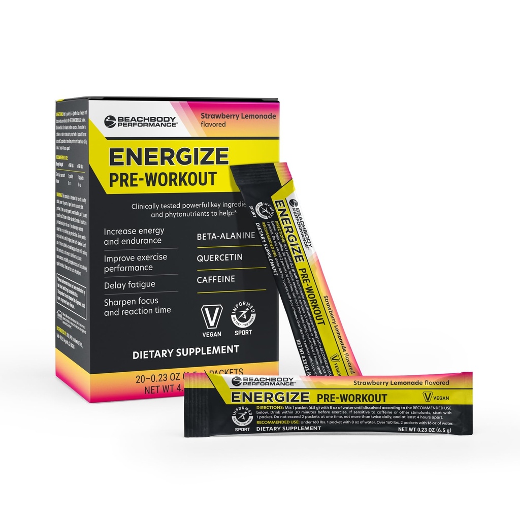 BODize Pre Workout אבקת - Beta-Alanine, Quercetin & Low-Dose Caffeine פורמולה עבור אנרגיה משופרת & Focus, להגדיל את האנרגיה ואת התוספת של אנדורנס, Strawberry Lemonadeored, 20 מקלות