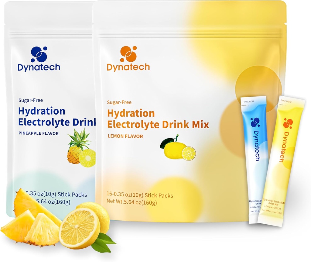 דינאטק Zero Sugar Electrolyte Drink - לימון,Pineapple - hydrotion אבקת Packets עם 10 אלקטרוליטים ווויטמינים | Non-GMO, Gluten Free, Vegan Electrolytes אבקת Packets