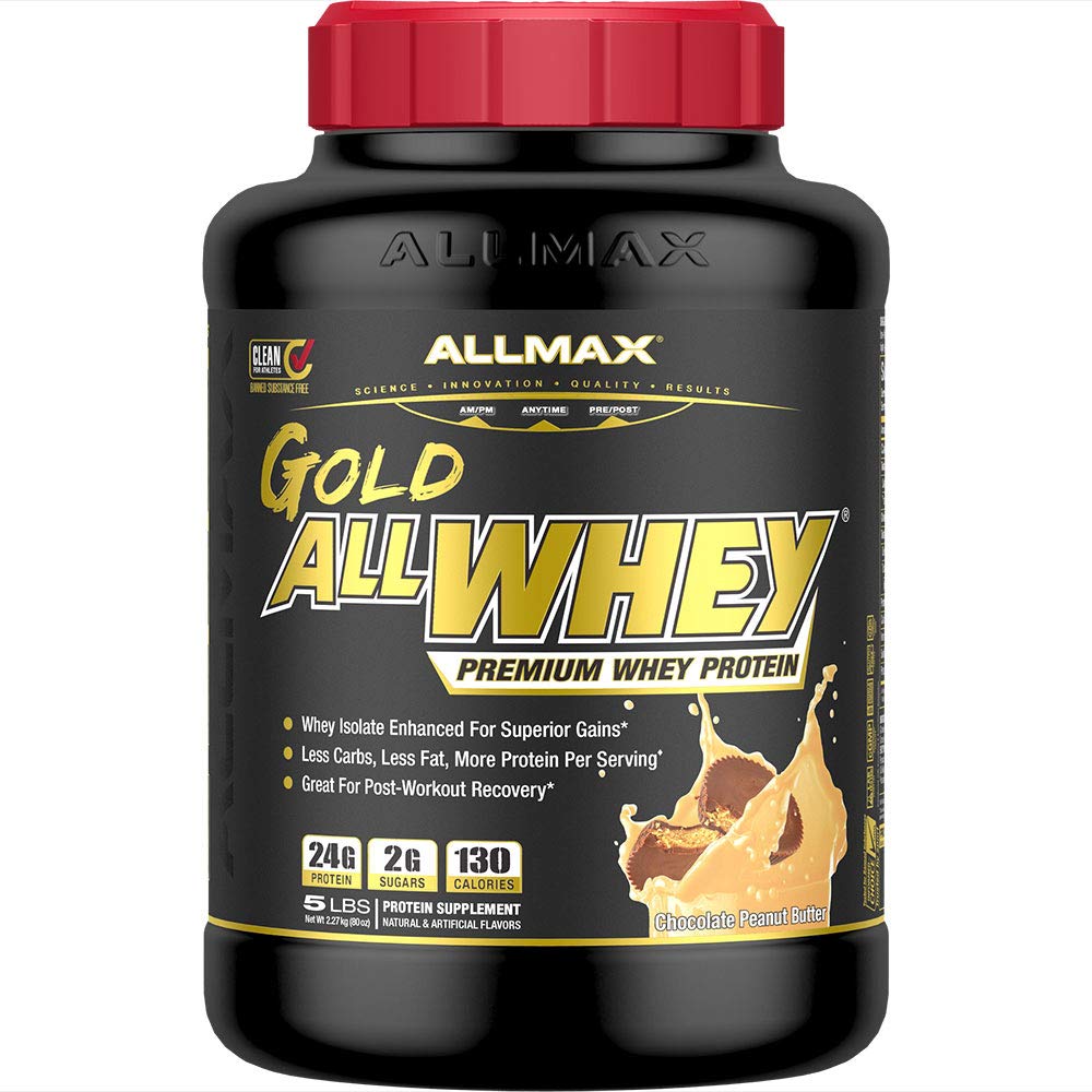 AllMAX Gold AllWHEY, Chocolate Peanut Butter - 5 lb - 24 גרמים של חלבון Per Scoop - Gluten Free, Low Carb & Low Sugar - Approx.