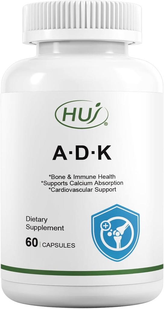 HUJ ADK תוסף, 60 קפסולות, Calcium, ויטמינים A, D3, K2 (MK-7)