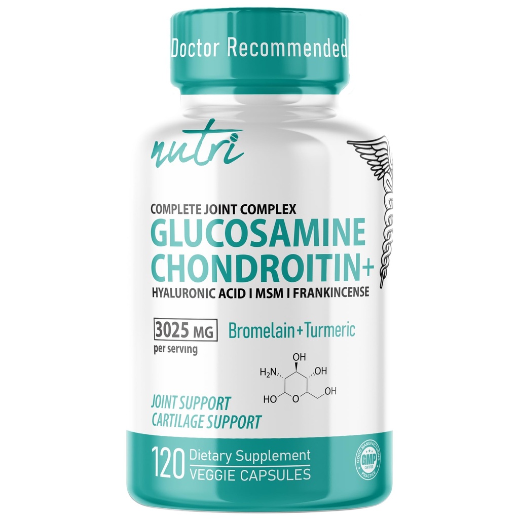 Nature's Fusion Glucosamine Chondroitin MSM Turmeric Boswellia - תוסף תמיכה משותף - 120 קפסולות - Chondroitin Sulfate כמוסות - עם Hyaluronic Acid - תומך עצמות בריאות