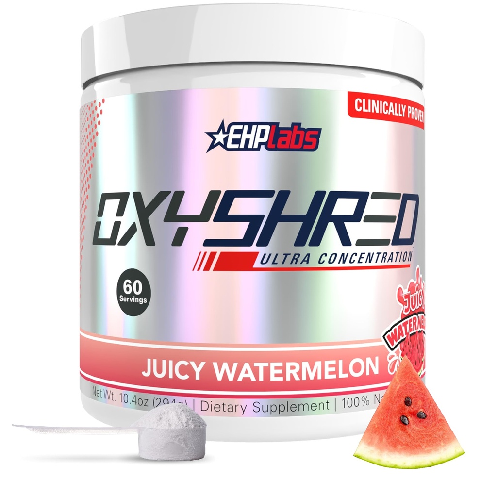 EHP LABS OxyShred Pre Workout Powder - Preworkout Powder with L Glutamine & Acetyl L Carnitine, Energy Boost Drink - Juicy Watermelon, 60 Servings