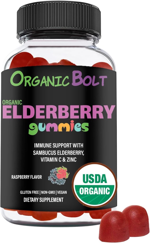USDA אורגני Elderberry חניכיים - עתיר גבוה 150 מ"ג אורגני מבוגרים למבוגרים וילדים עם ויטמין C & Zinc - Immune Support Gummies - טבעוני, Gelatin & Gluten חינם - 60 Count Count